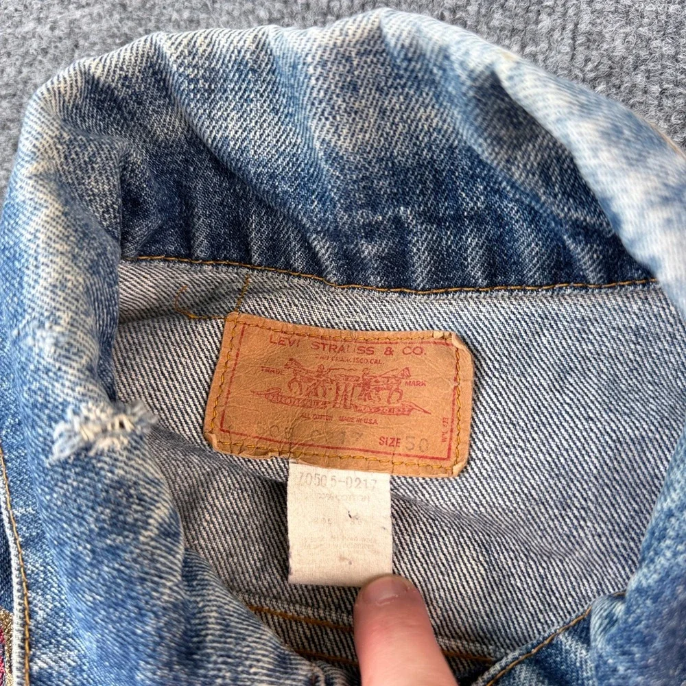 Vintage 70s Levis Jacket Mens 50 2XL Blue Glitter Art Type 3 Made in USA